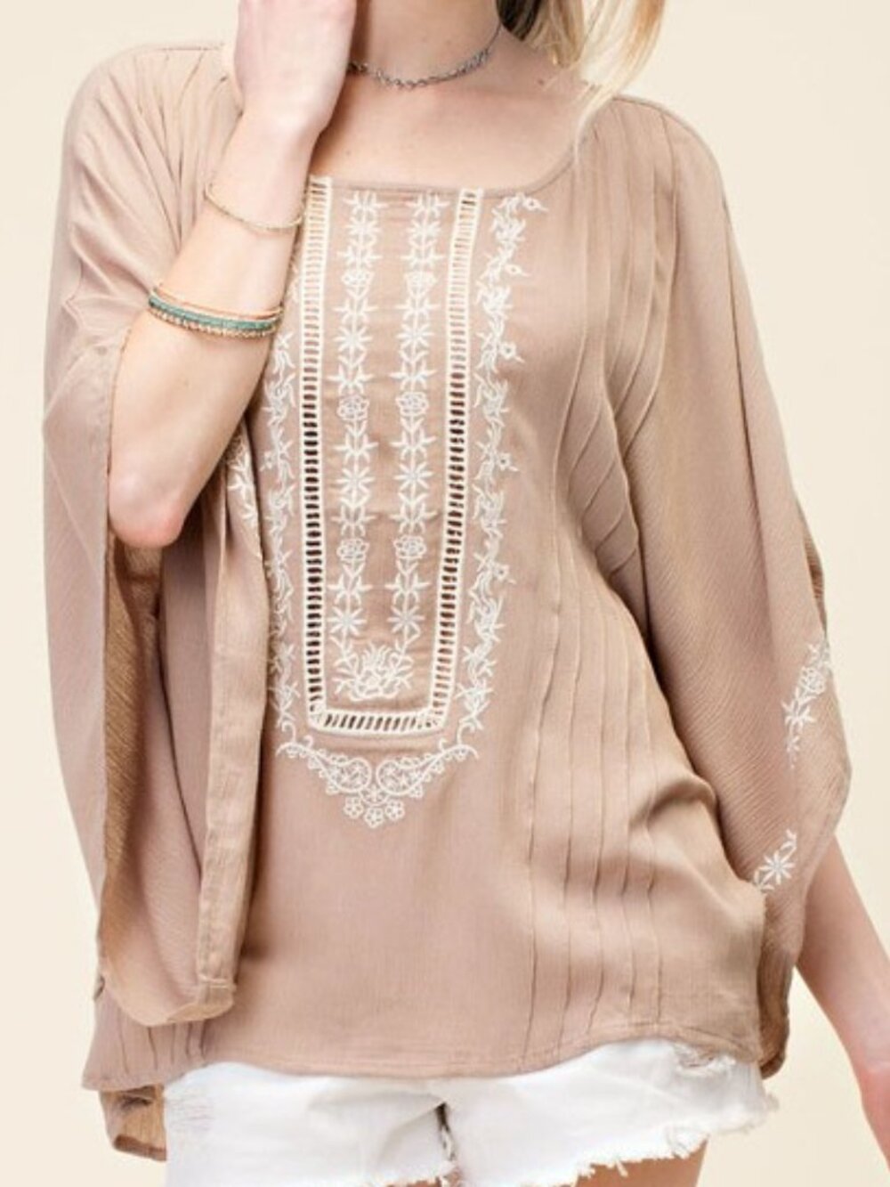 Embroidered Top - Mocha
